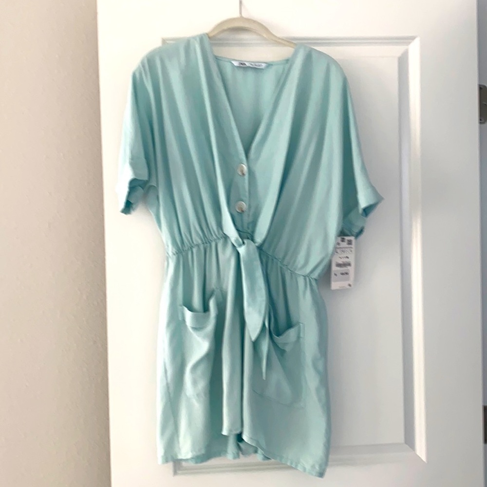 Zara Mint Green Tie-Waist Romper